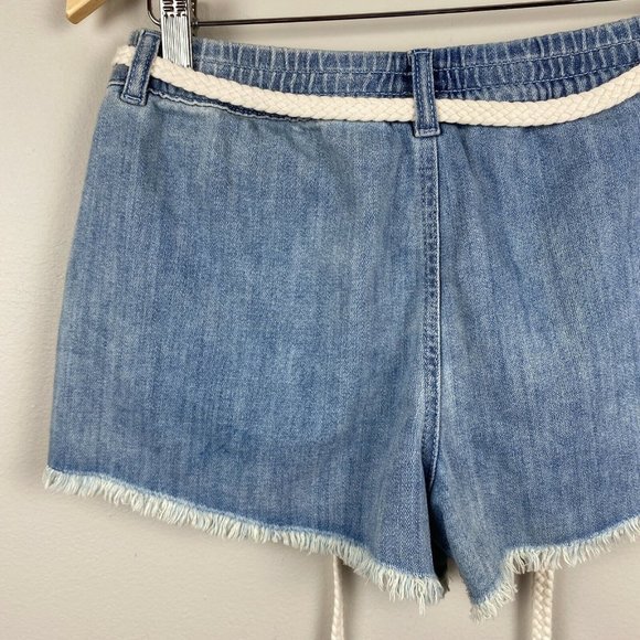 Aerie Denim Shorts S Blue Jean Belted Cut Off Fray Hem Distressed New - Picture 6 of 10